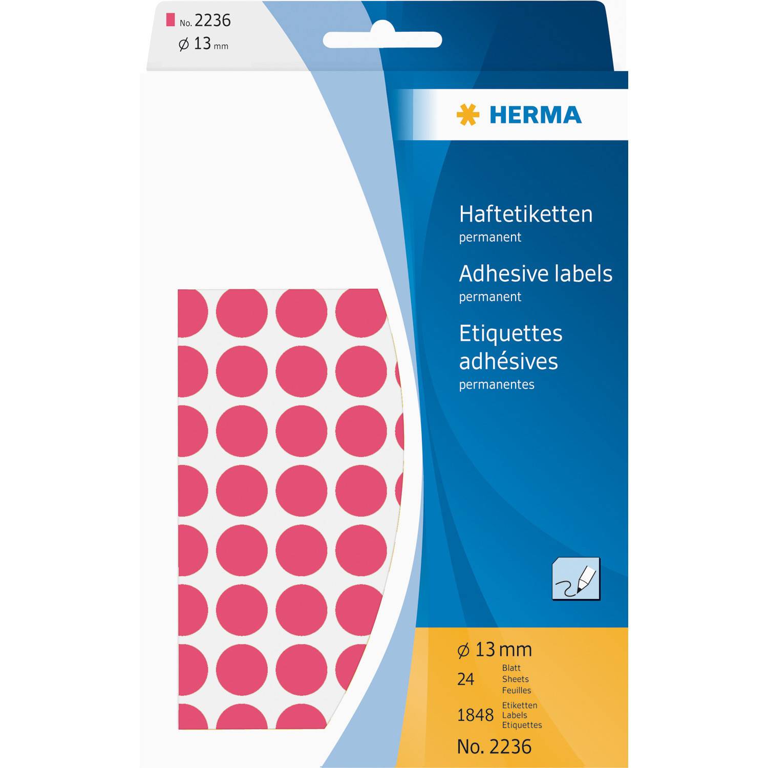 HERMA - Papier - matt - permanenter Klebstoff - Rot - 13 mm rund 1848 Etikett(en) (24 Bogen x 77)