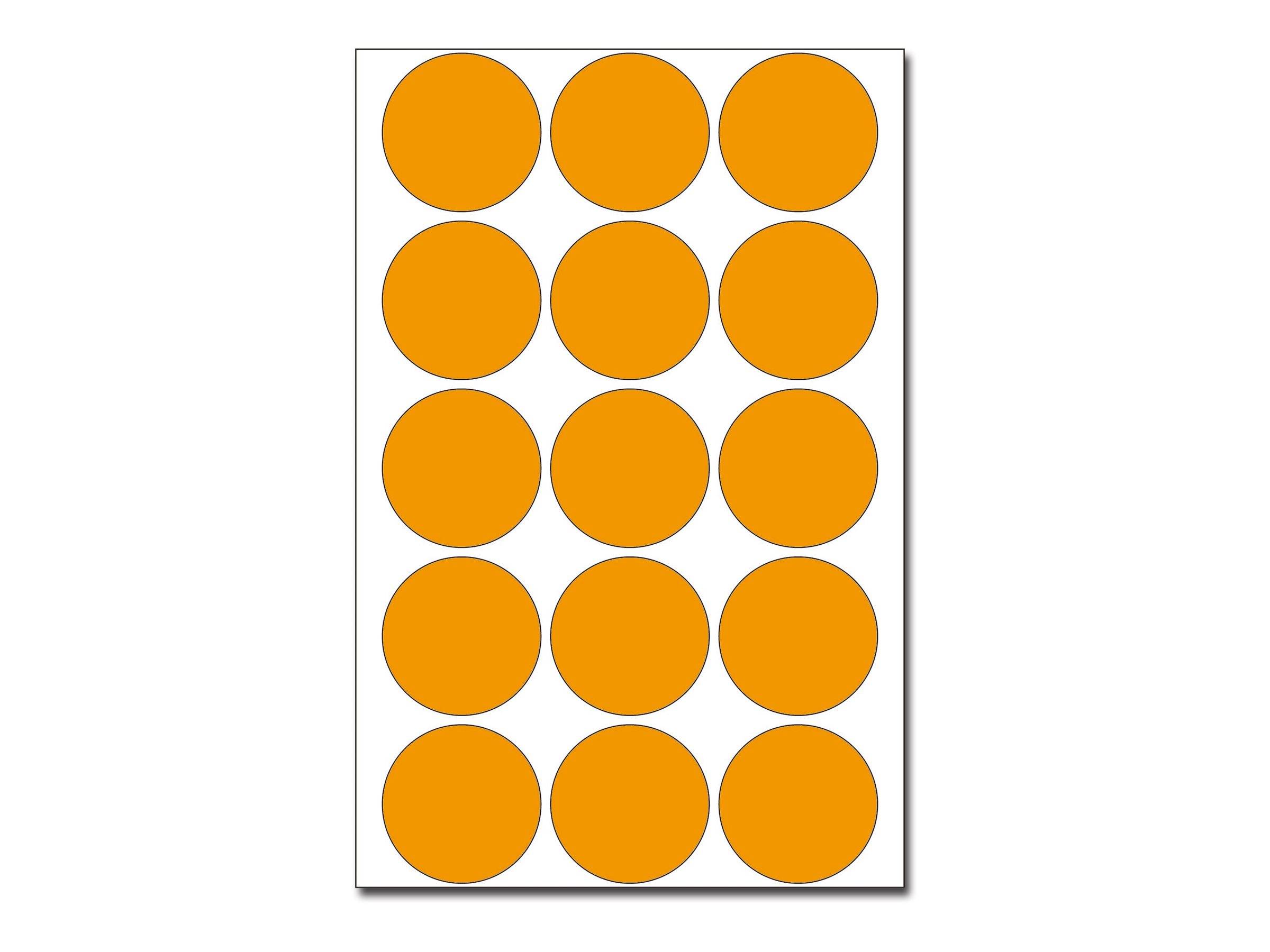 Blatt mit 15 orangefarbenen Kreisen in einem 3-mal-5-Gitter auf weißem Hintergrund angeordnet.