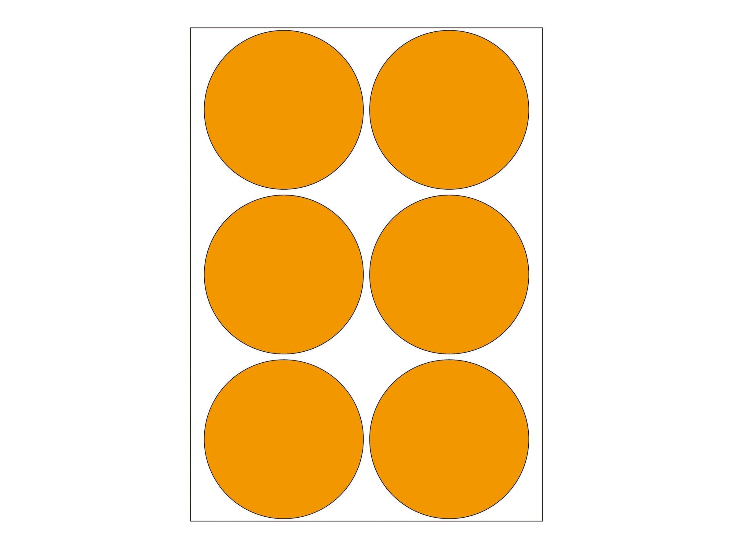 Sechs orange Kreise in zwei Spalten und drei Reihen angeordnet innerhalb eines rechteckigen Rahmens.
