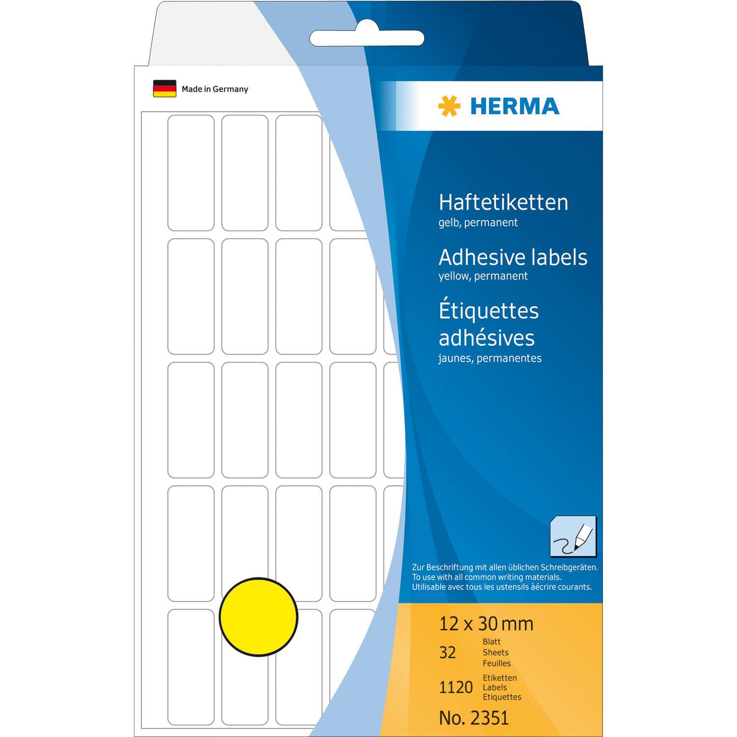 HERMA - Permanenter Klebstoff - Gelb - 12 x 30 mm 1120 Etikett(en) (32 Bogen x 35)