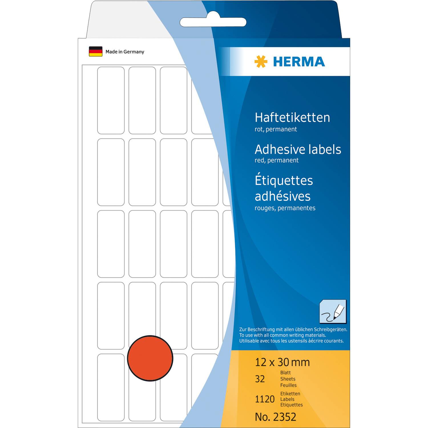 HERMA - Permanenter Klebstoff - Rot - 12 x 30 mm 1120 Etikett(en) (32 Bogen x 35)