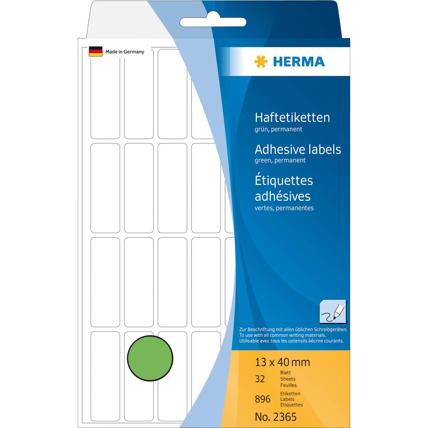 HERMA - Permanenter Klebstoff - grün - 13 x 40 mm 896 Etikett(en) (32 Bogen x 28)