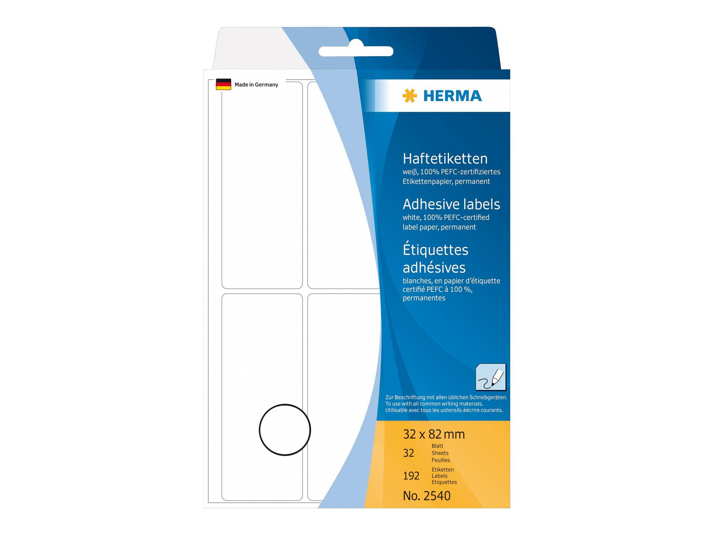 HERMA - Papier - selbstklebend - weiß - 32 x 82 mm 192 Etikett(en) (32 Bogen x 6)