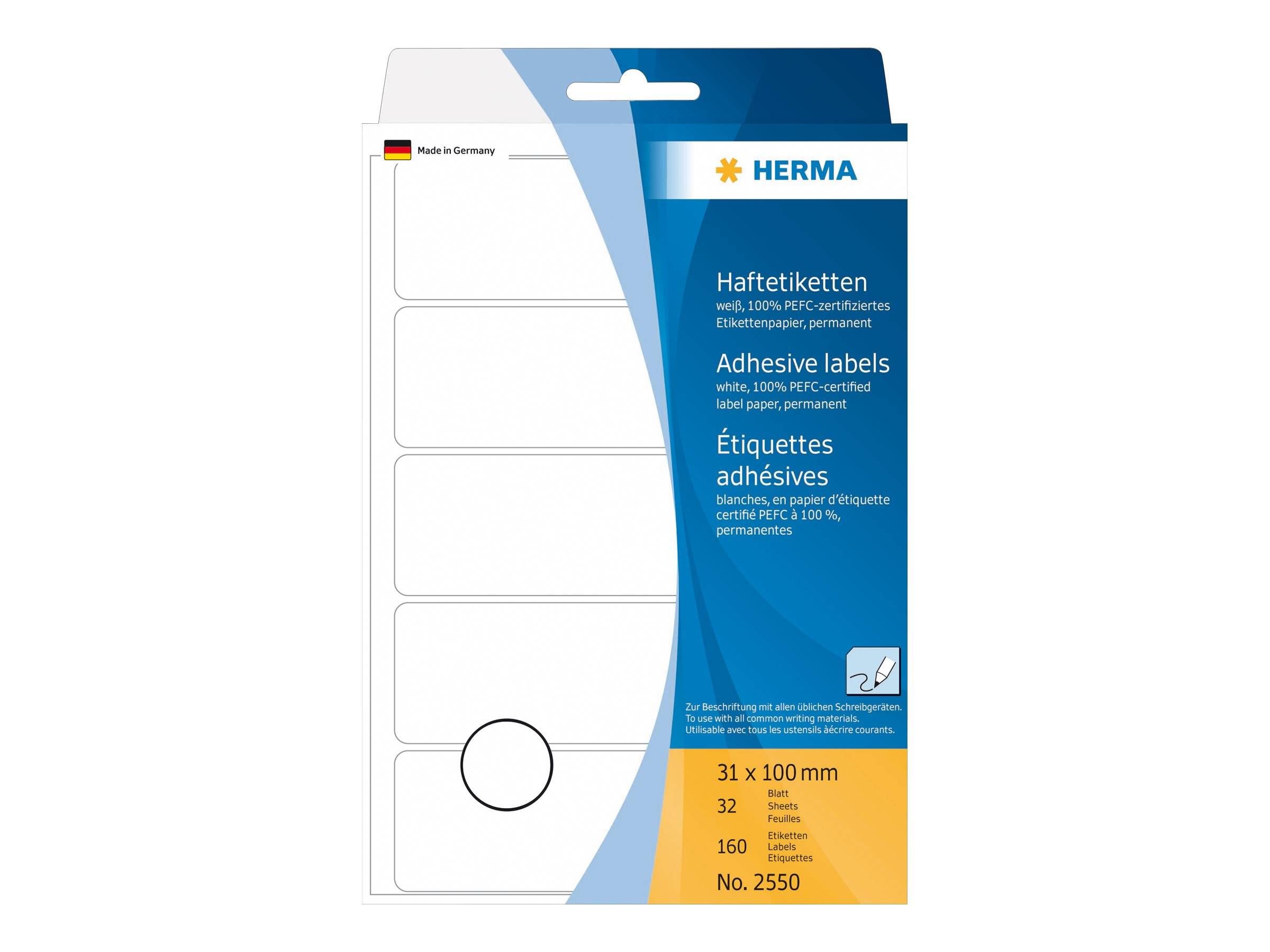 HERMA - Papier - selbstklebend - weiß - 31 x 100 mm 160 Etikett(en) (32 Bogen x 5)