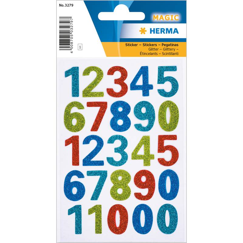 HERMA Zahlen-Sticker MAGIC GLITTERY 0-9, bunt bedruckt