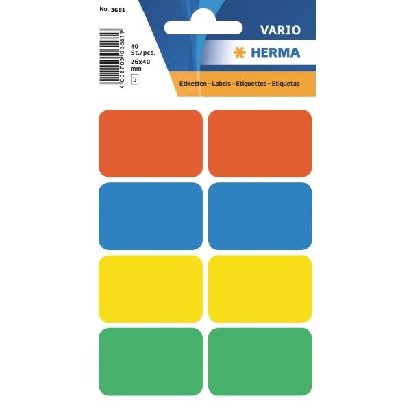 Vielzweck-Etiketten 26x40mm farblich sortiert VE=40 Stück