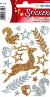 HERMA Sticker Waldtiere, glittery, Schaum, Gold, Silber, Tiermuster, Dauerhaft, Christmas, Weihnachten
