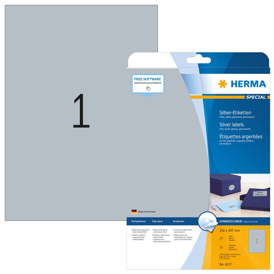 HERMA Special - Polyester - glänzend - permanent selbstklebend - Silber - A4 (210 x 297 mm)