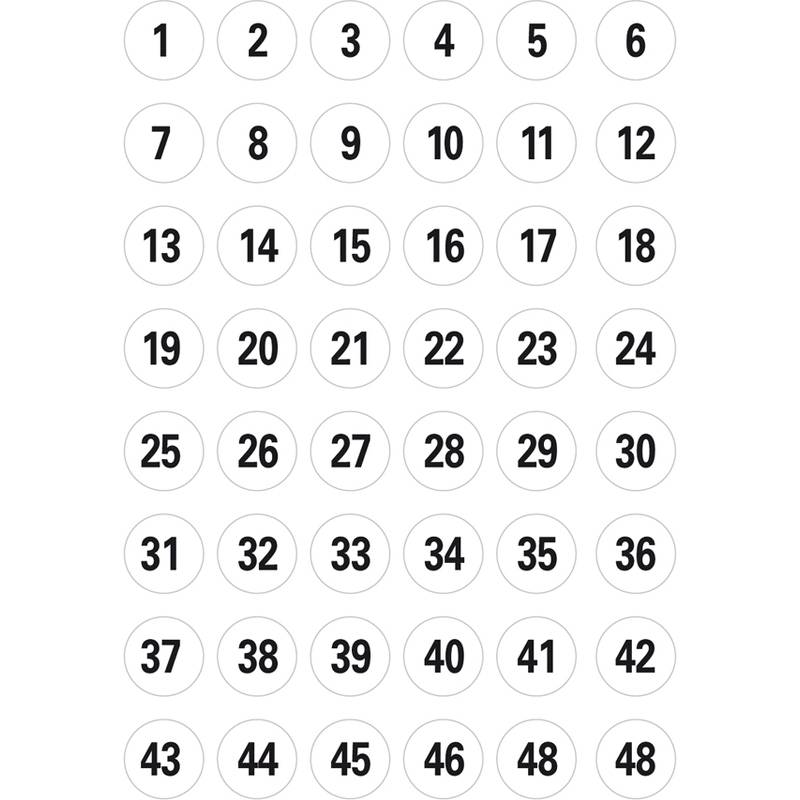 Nummerierte Kreise in einem 6-mal-8-Gitter, beschriftet von 1 bis 48, wobei die letzte Reihe 43, 44, 45, 46, 48, 48 anzeigt.