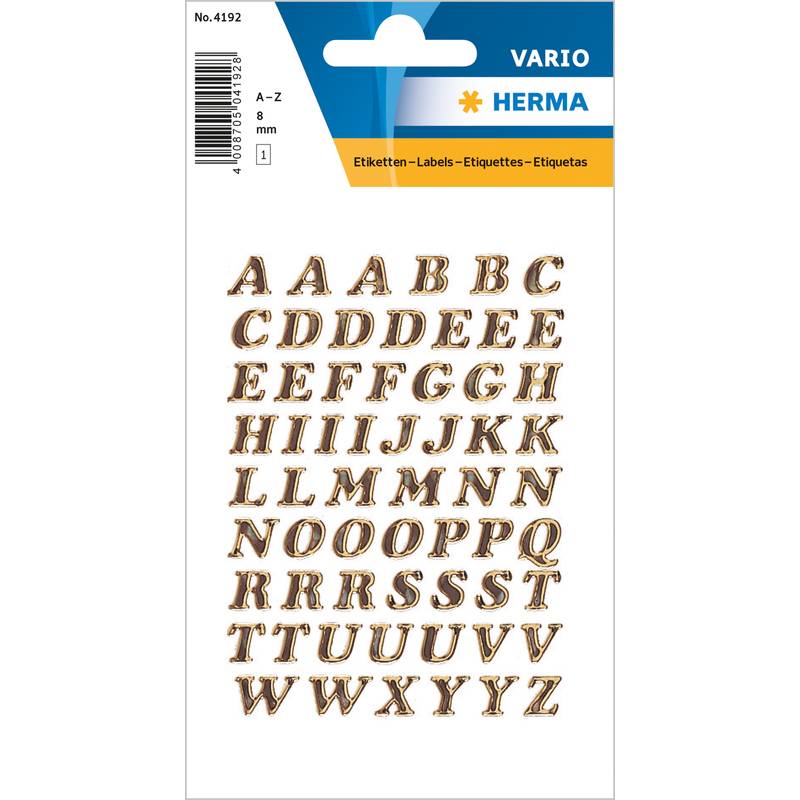 HERMA Buchstaben-Sticker A-Z, Prismaticfolie, gold, 8 mm