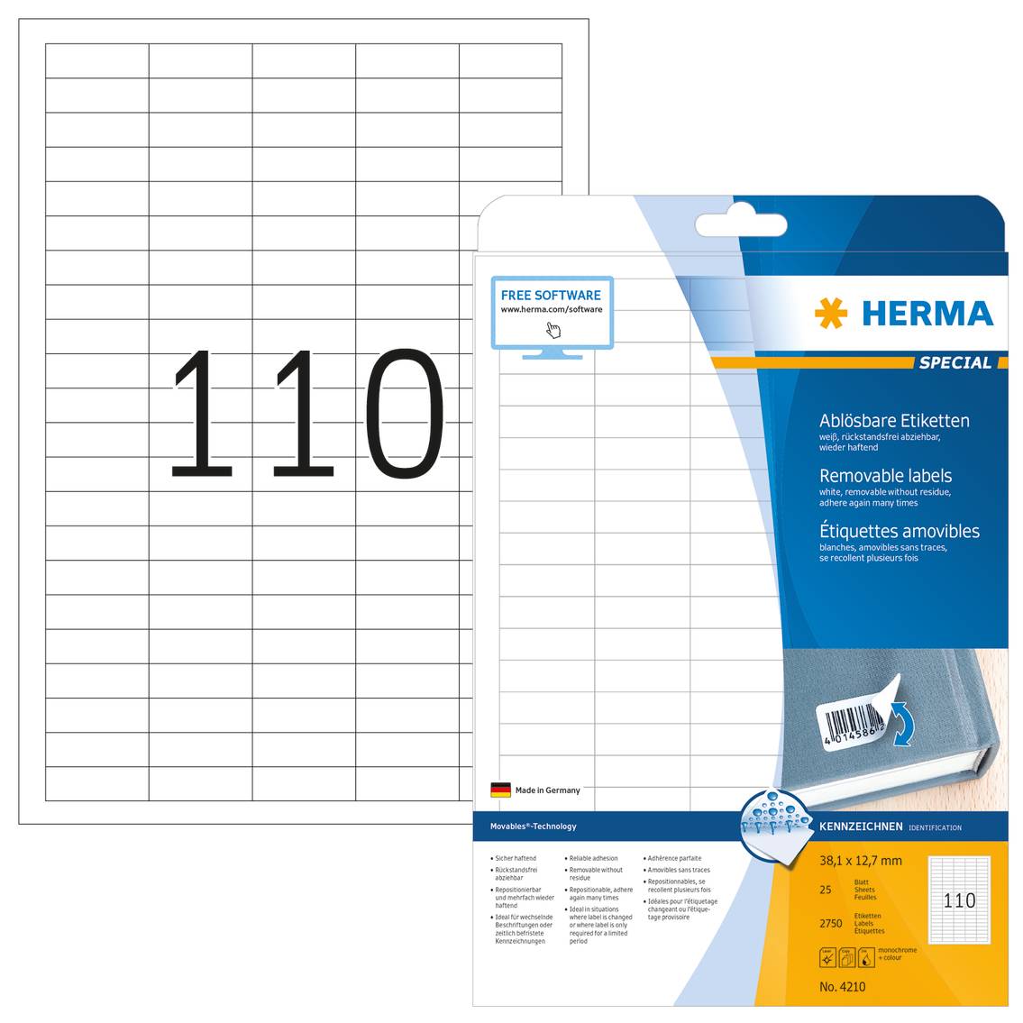 HERMA Special - Papier - matt - selbstklebend, entfernbarer Klebstoff - weiß - 38.1 x 12.7 mm 2750 Etikett(en) (25 Bogen