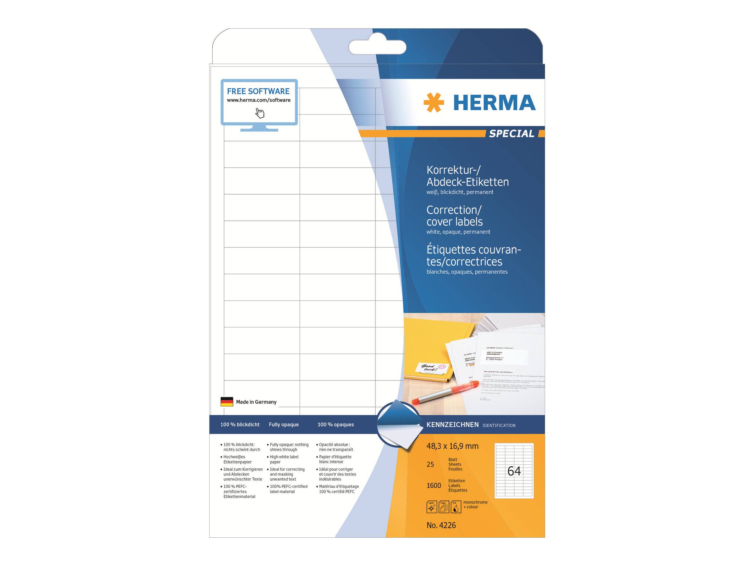 HERMA Special - Weiß - 48.3 x 16.9 mm 1600 Etikett(en) (25 Bogen x 64)