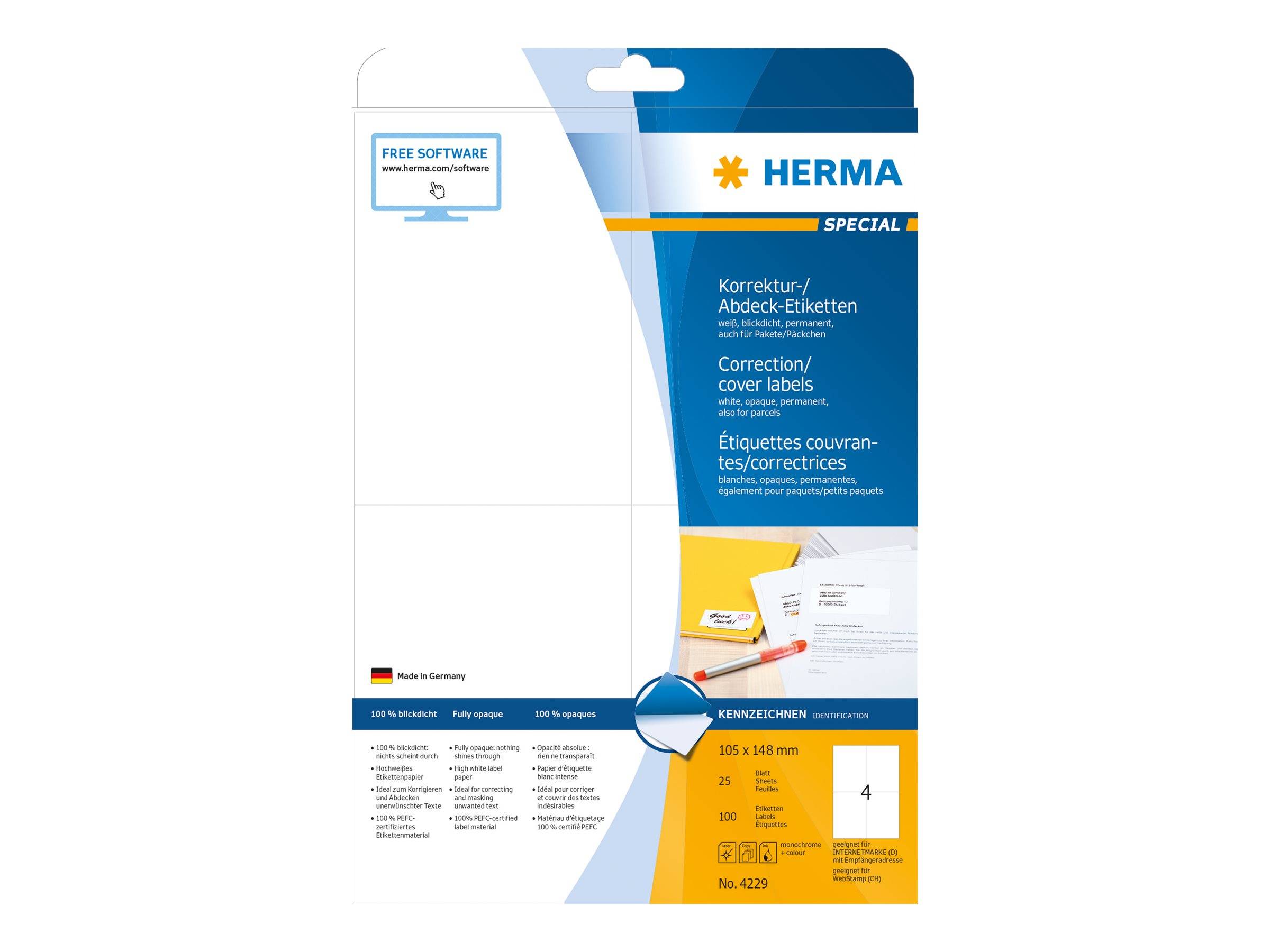 HERMA Special - Weiß - A6 (105 x 148 mm) 100 Etikett(en) (25 Bogen x 4)