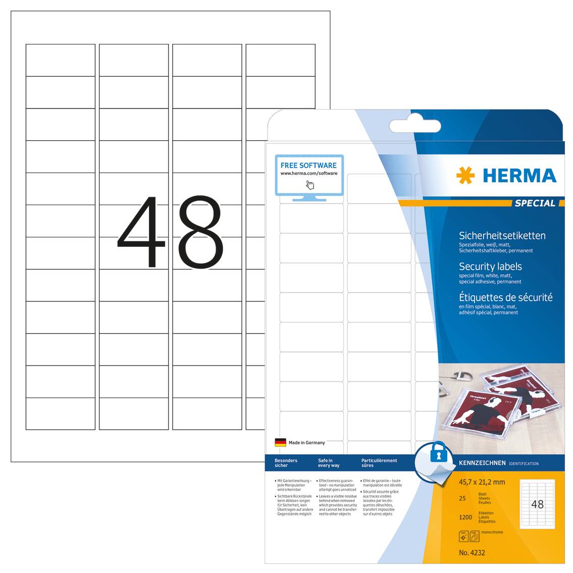 HERMA Special - Weiß - 45.7 x 21.2 mm 1200 Etikett(en) (25 Bogen x 48)