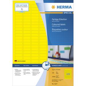 HERMA 4237, Gelb, Abgerundetes Rechteck, Matte, 25,4 mm, 10 mm, 18900 Stück(e)