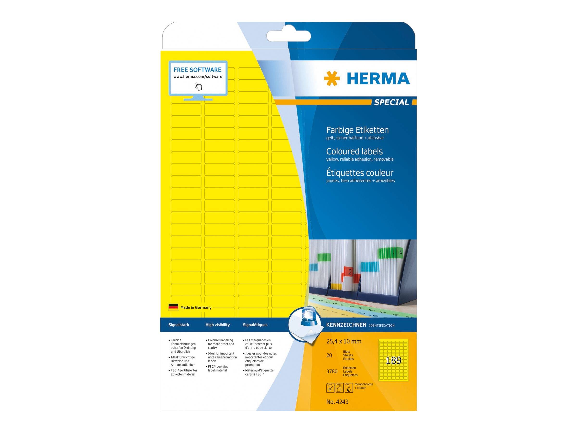 HERMA Special - Papier - matt - permanent selbstklebend - Gelb - 25.4 x 10 mm 3780 Etikett(en) (20 Bogen x 189)