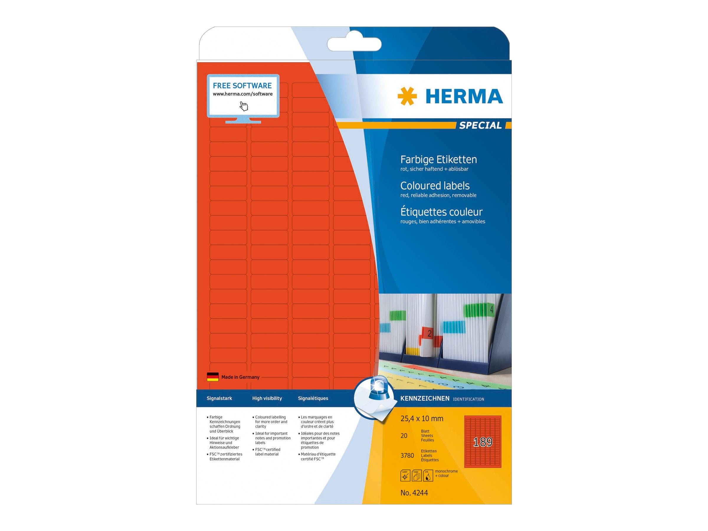HERMA Special - Papier - matt - permanent selbstklebend - Rot - 25.4 x 10 mm 3780 Etikett(en) (20 Bogen x 189)