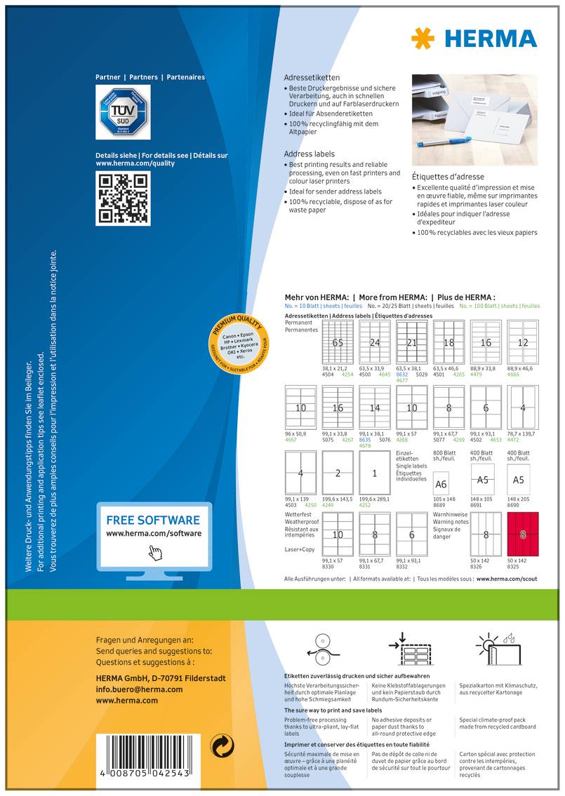 HERMA Premium - Papier - matt - permanent selbstklebend - High White - 38.1 x 21.2 mm 6500 Etikett(en) (100 Bogen x 65)