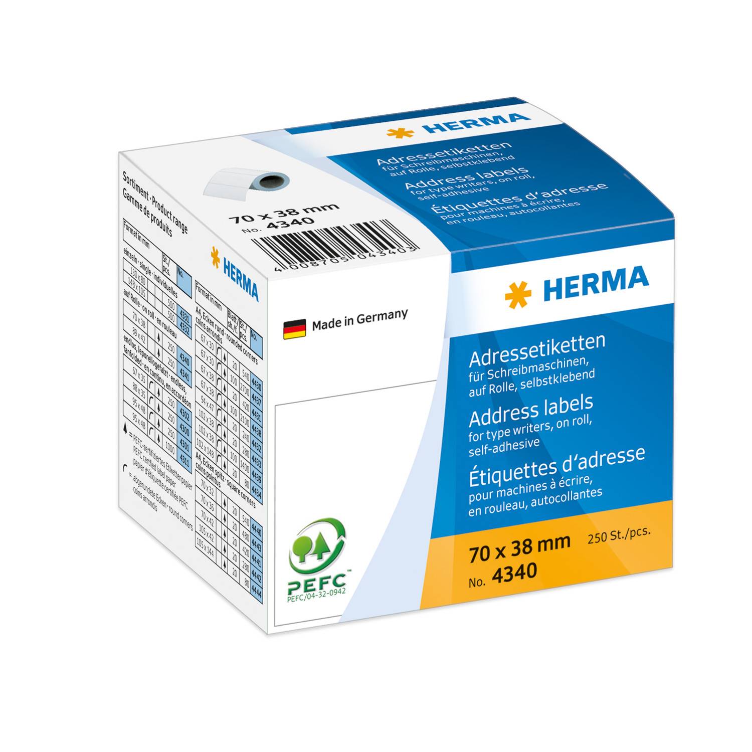 HERMA - Selbstklebend - 70 x 38 mm 250 Etikett(en) (1 Rolle(n)