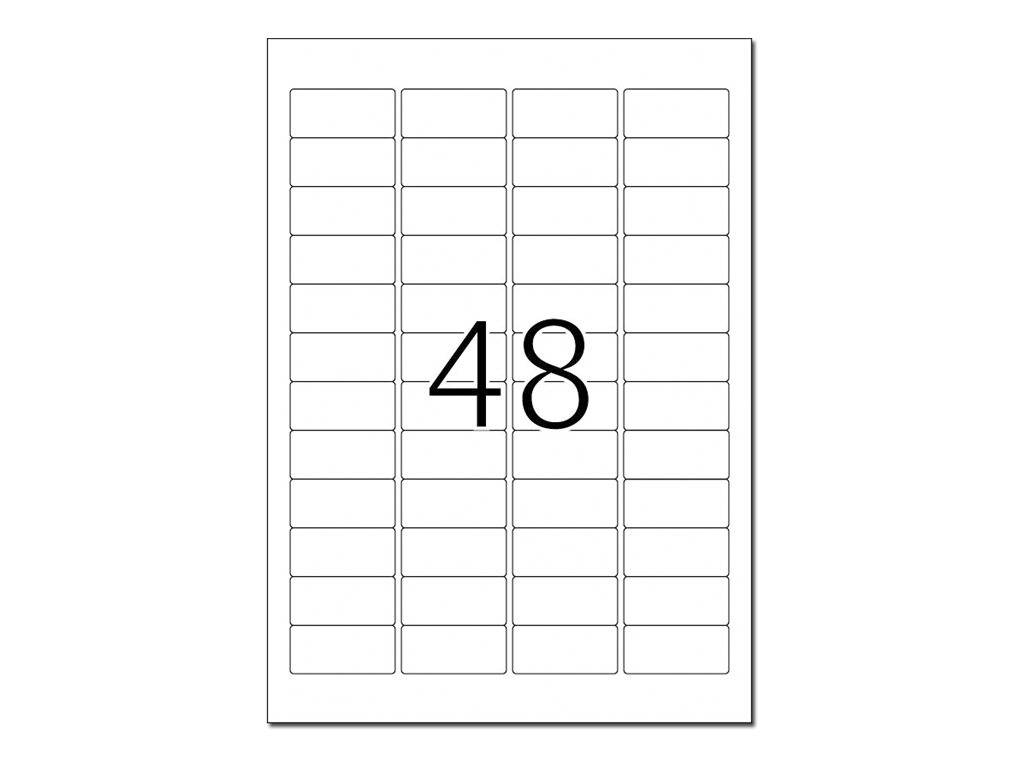 Ein Blatt Adressetiketten mit 48 in der Mitte bedruckt.