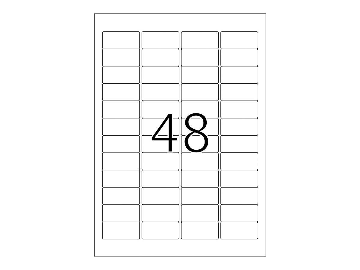 Ein leeres Blatt mit 48 kleinen rechteckigen Etiketten, mit der Nummer 48 in der Mitte der Seite.