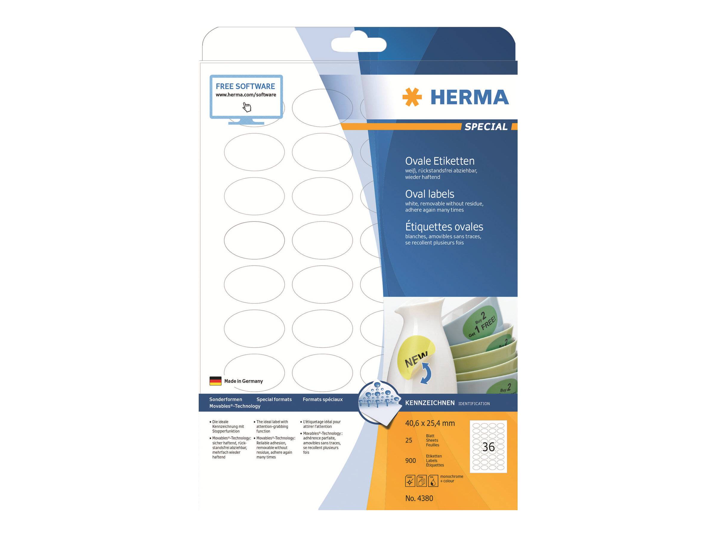 HERMA Special - Papier - matt - selbstklebend, entfernbarer Klebstoff - weiß - 40,6 x 25,4 mm (oval)