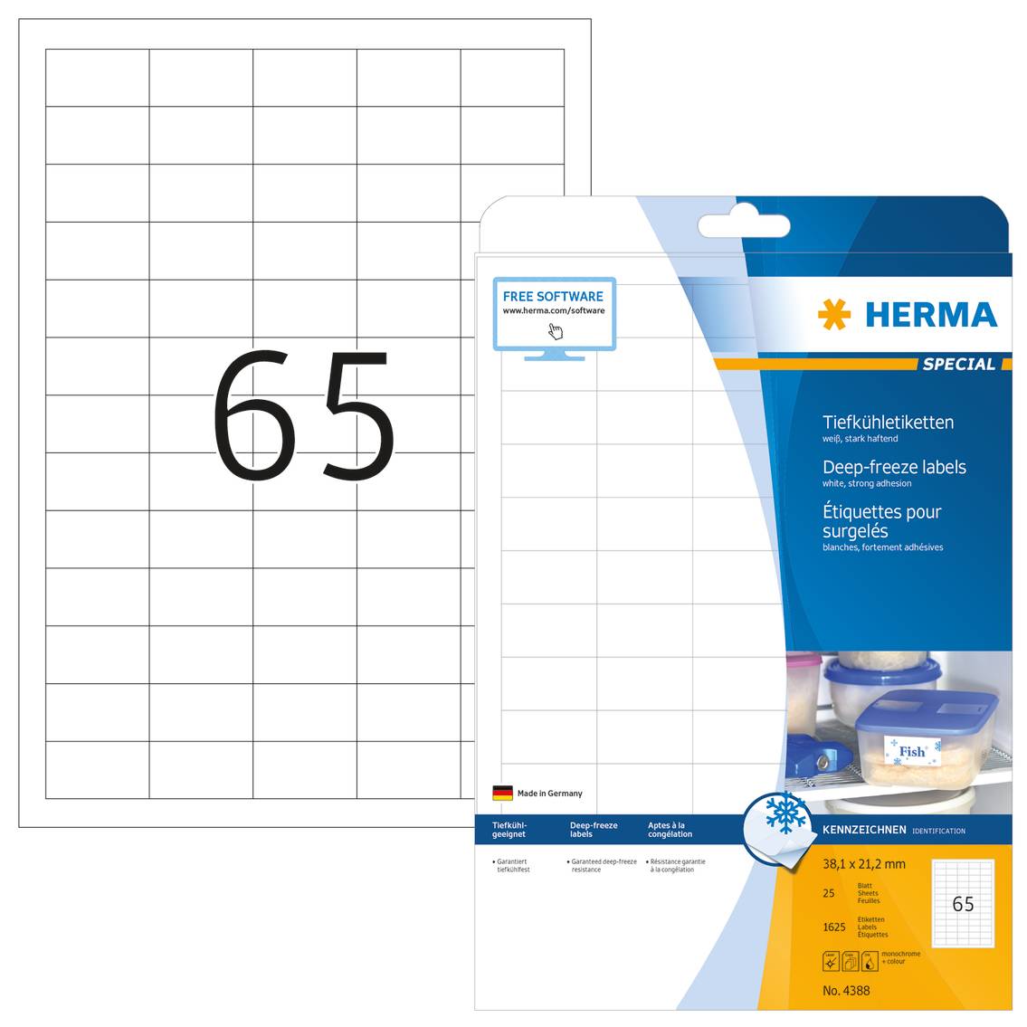 HERMA Special - Weiß - 38.1 x 21.2 mm 1625 Etikett(en) (25 Bogen x 65)