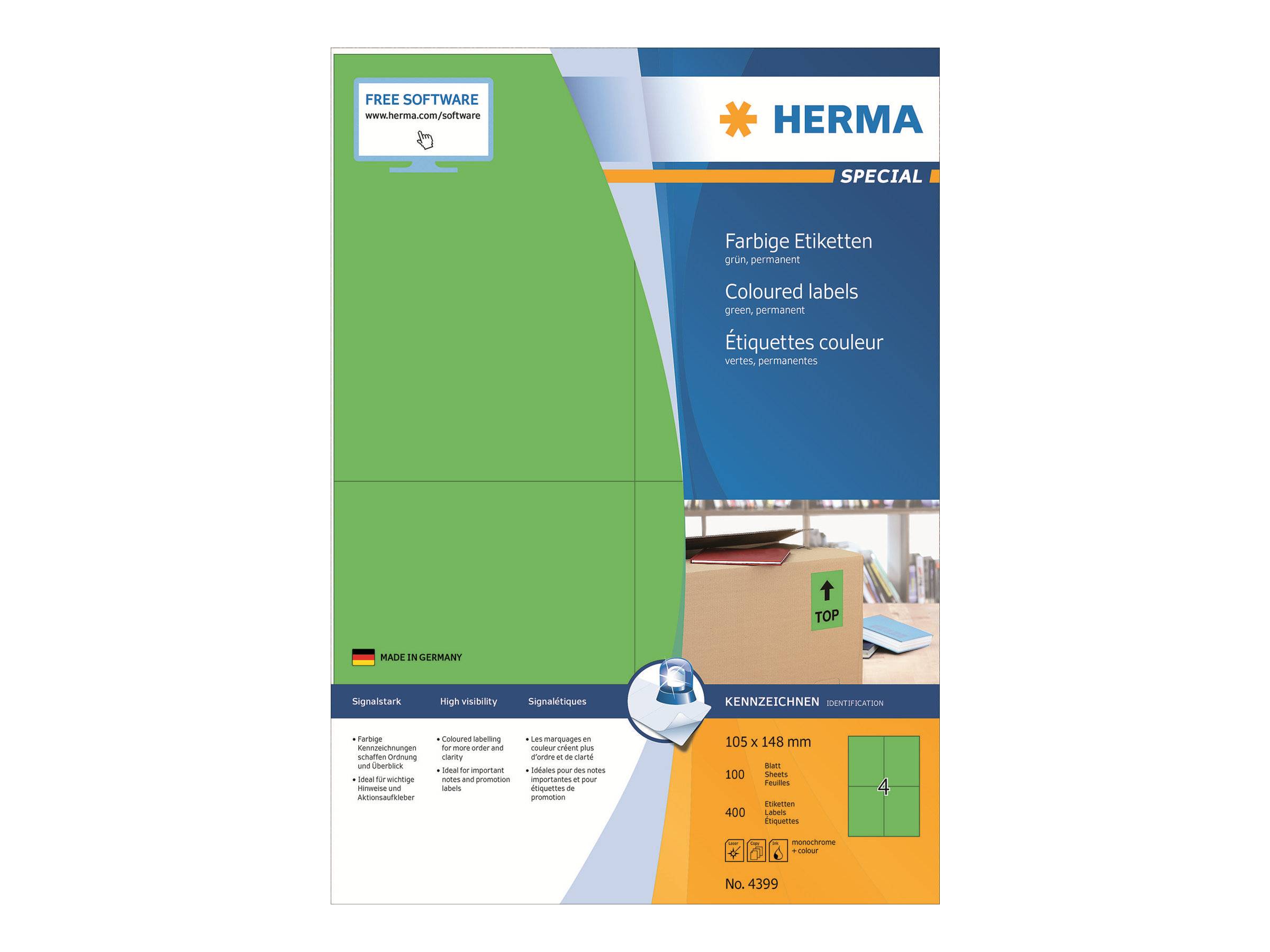 HERMA Spezialfarbige Etiketten Packung mit grünen und blauen Etikettenbogen, 
