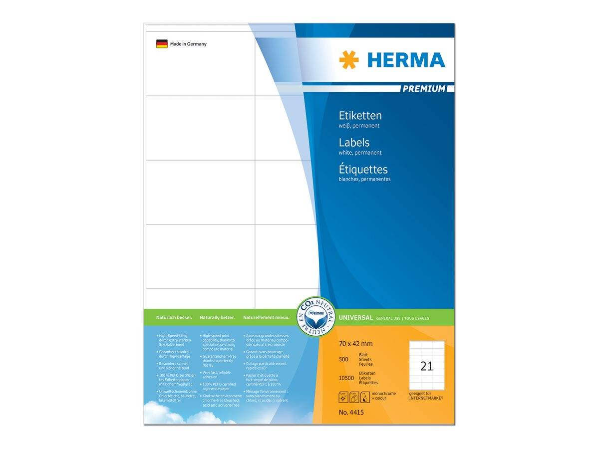 HERMA Premium - Papier - matt - permanent selbstklebend - weiß - 70 x 42 mm 10500 Etikett(en) (500 Bogen x 21)