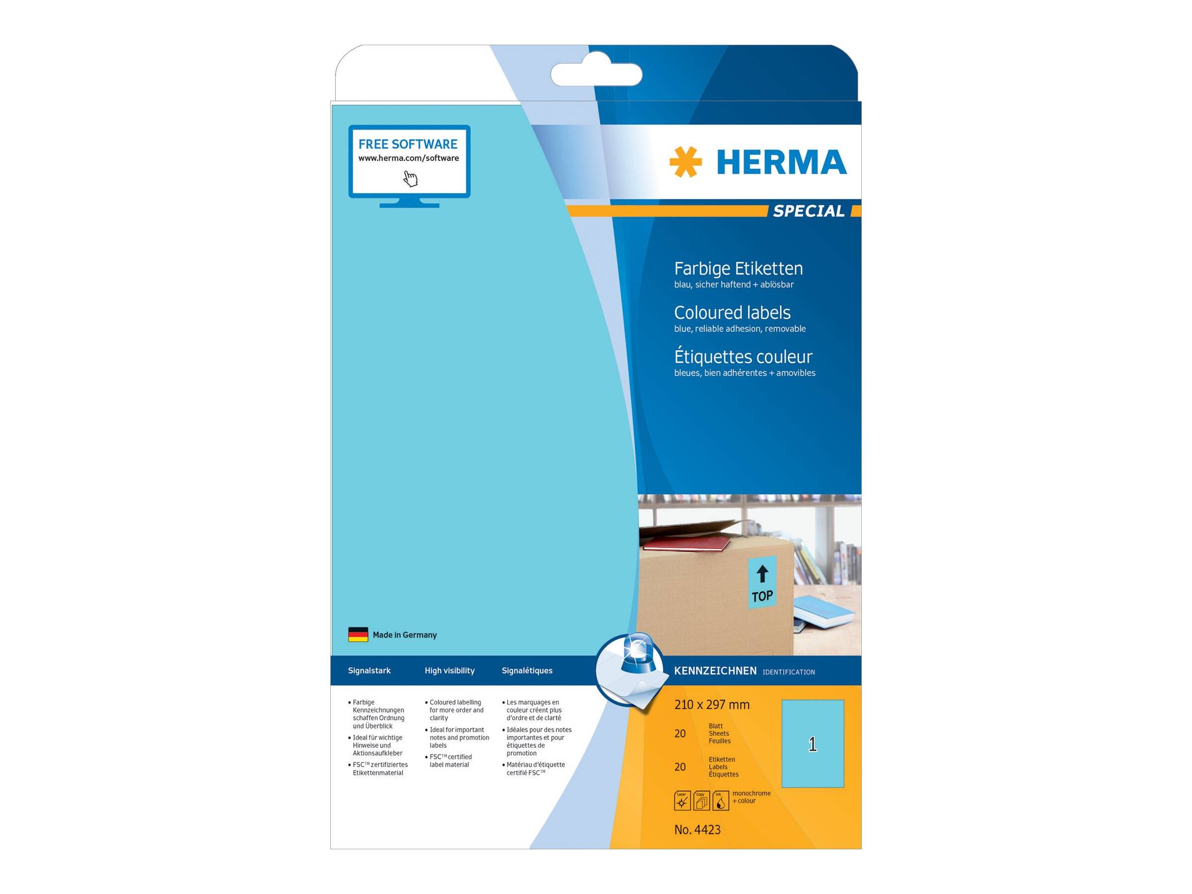HERMA Spezialpack farbiger Etiketten, 210 x 297 mm, mit 20 Blatt und 