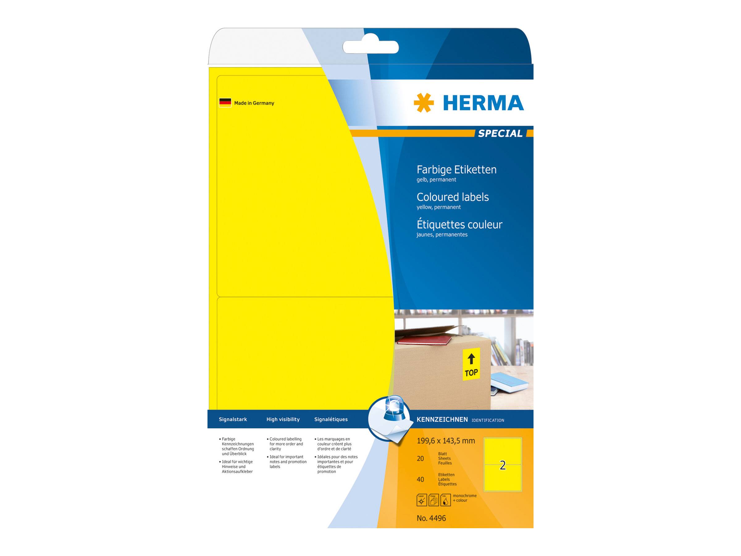 HERMA - Selbstklebend - Gelb - 199.6 x 143.5 mm 40 Stck. (20 Bogen x 2)