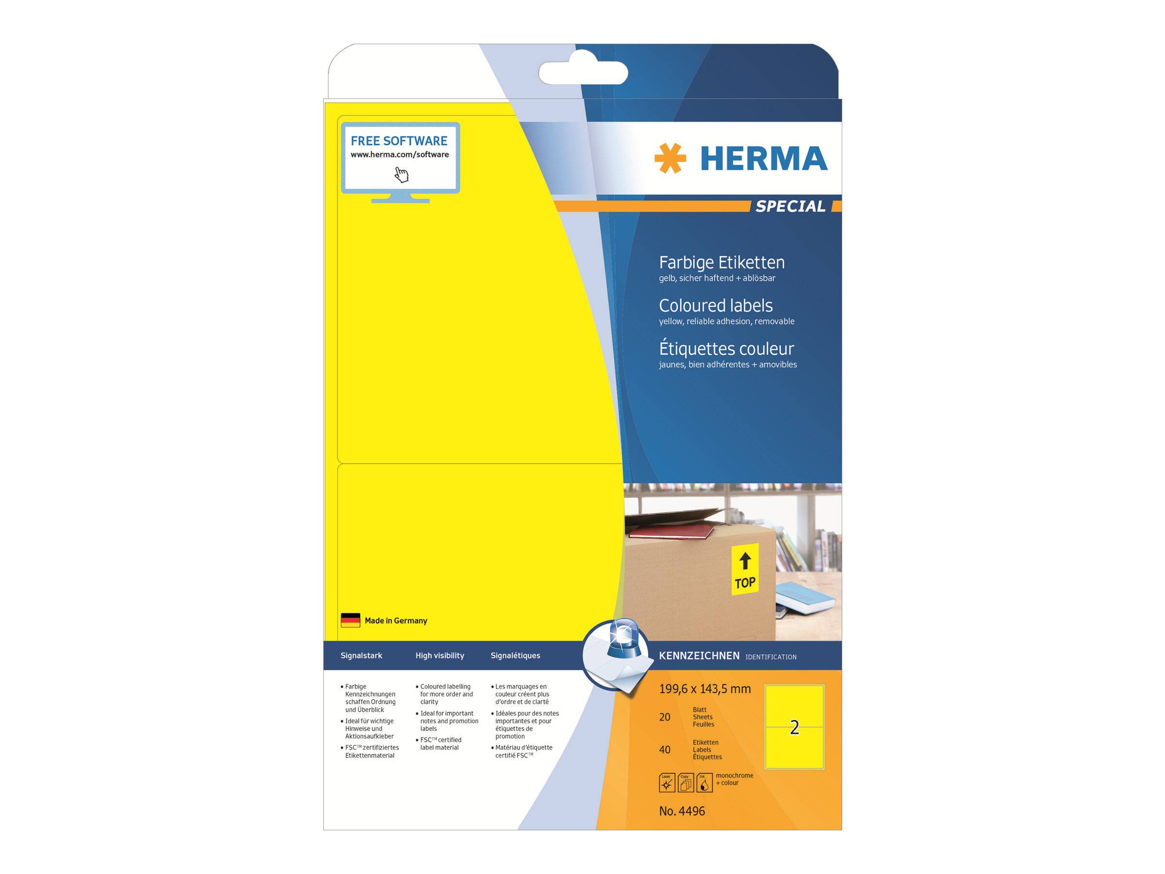 HERMA - Selbstklebend - Gelb - 199.6 x 143.5 mm 40 Stck. (20 Bogen x 2)