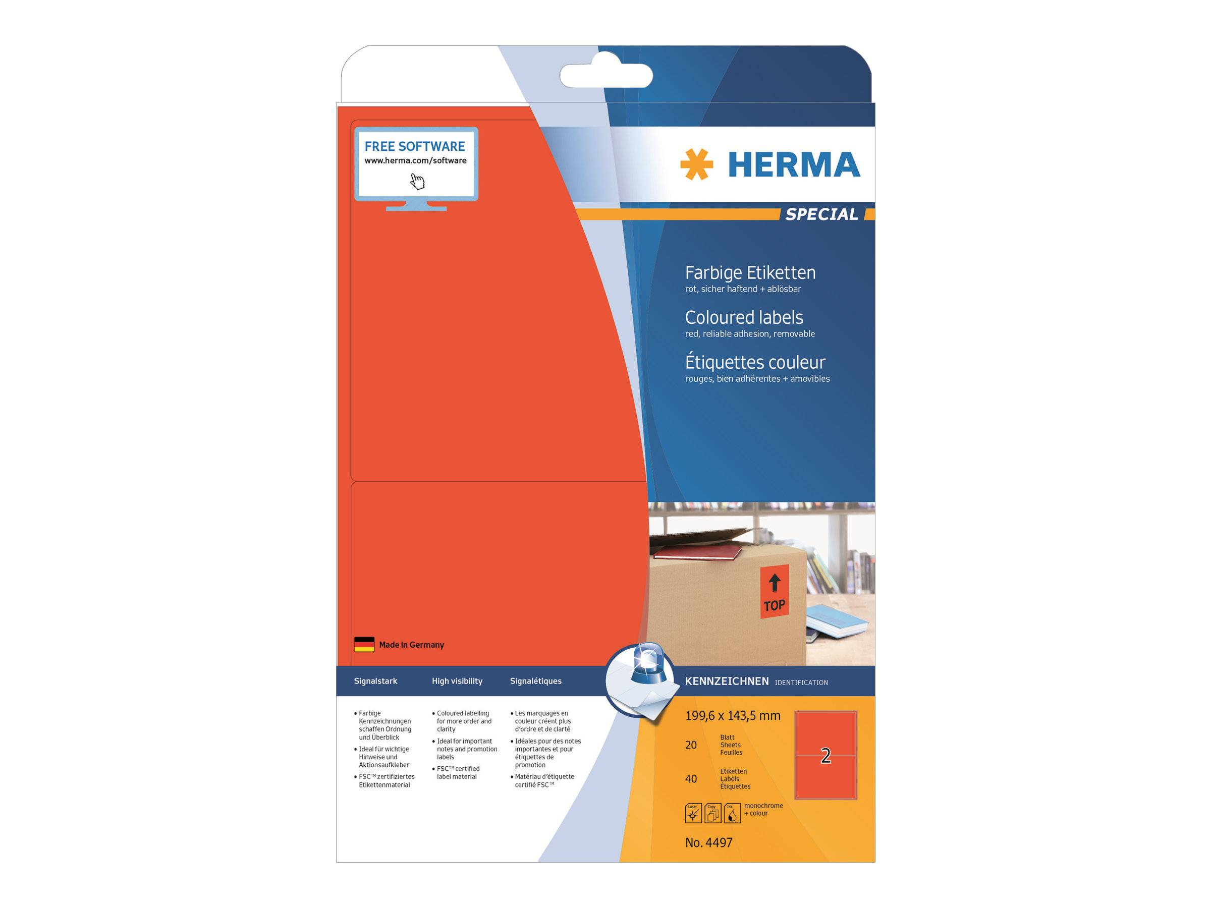 HERMA Special - Papier - matt - permanent selbstklebend - Rot - 199.6 x 143.5 mm 40 Etikett(en) (20 Bogen x 2)