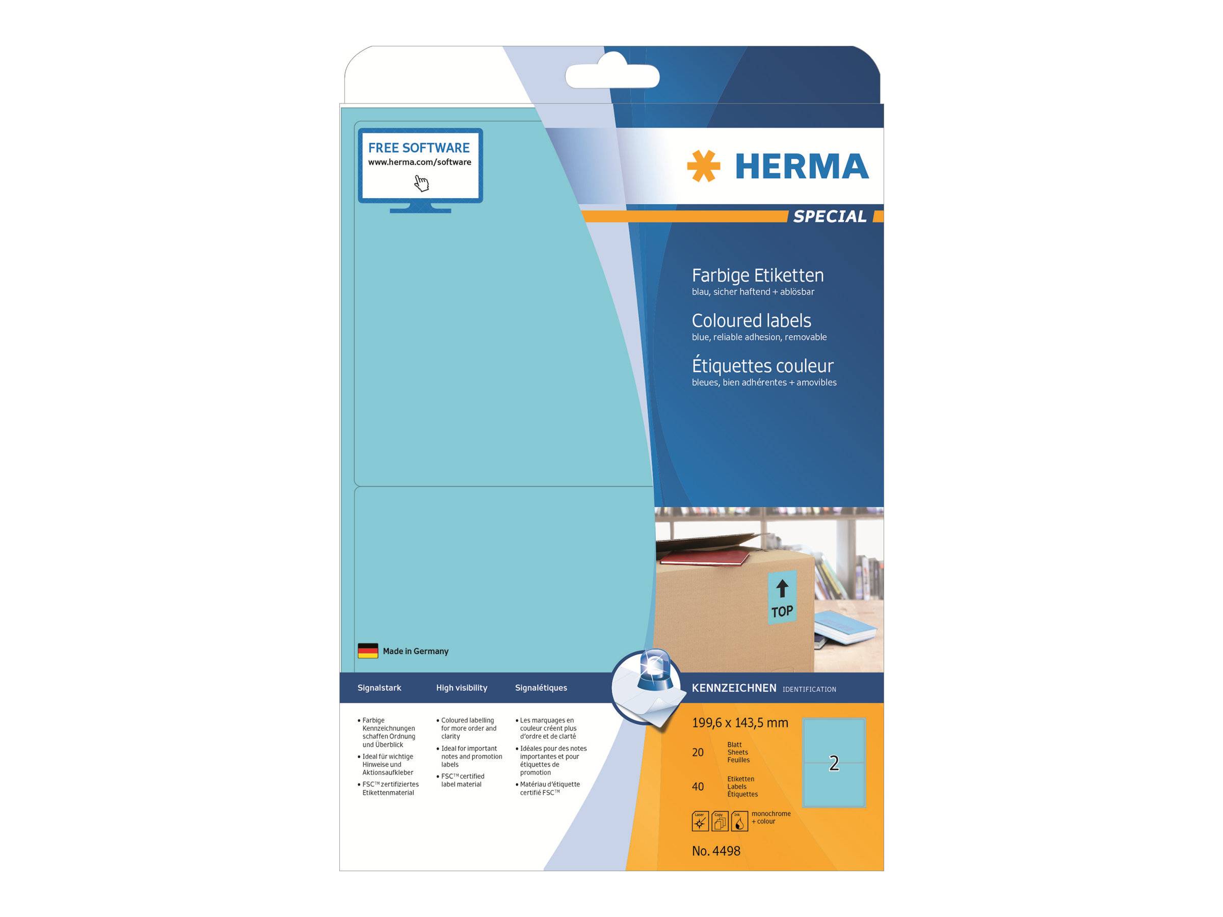 HERMA Special - Papier - matt - permanent selbstklebend - Blau - 199.6 x 143.5 mm 40 Etikett(en) (20 Bogen x 2)