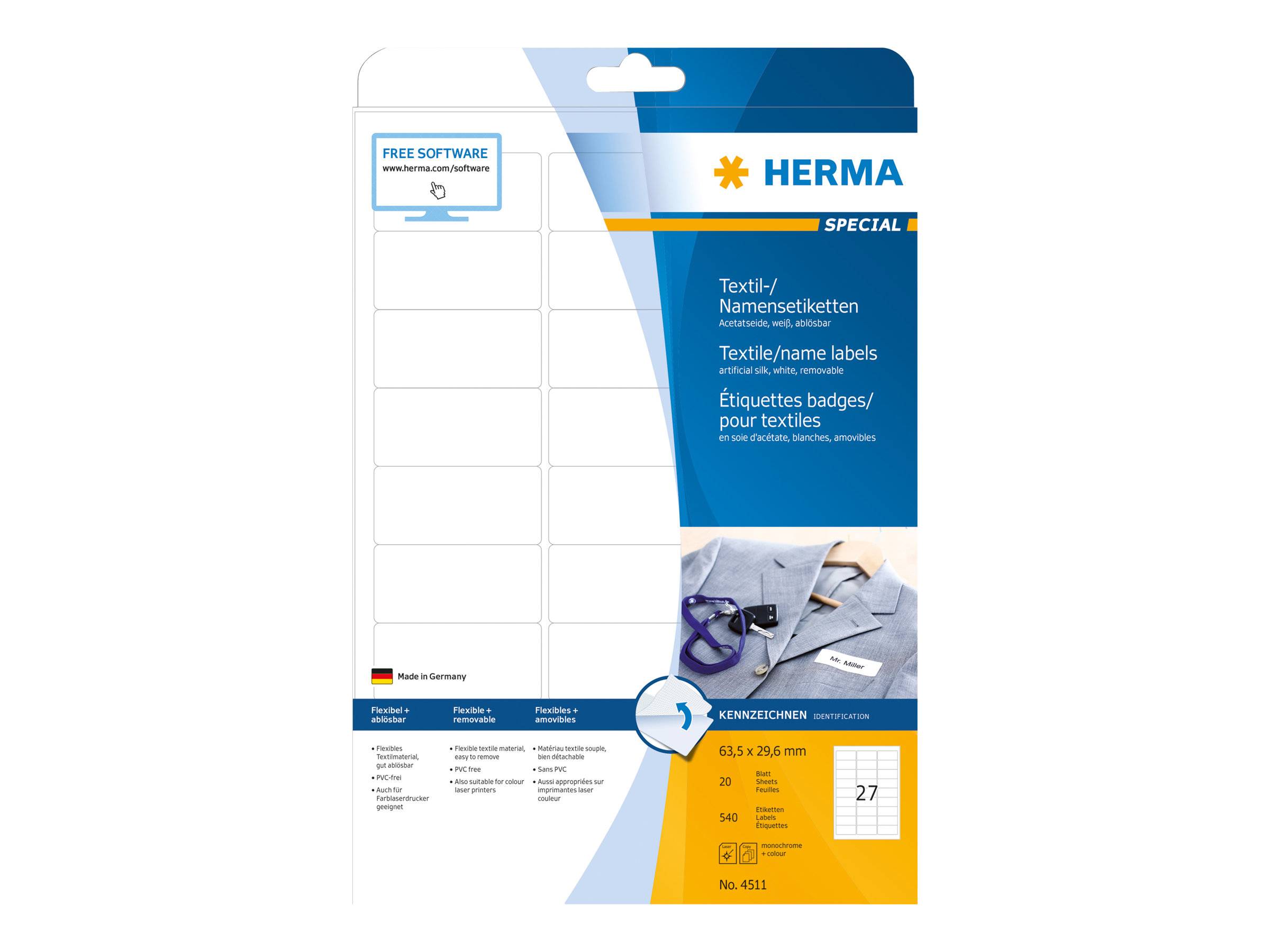 HERMA Special Name labels - Acetatseide - selbstklebend, entfernbarer Klebstoff - weiß - 63.5 x 29.6 mm 540 Etikett(en)