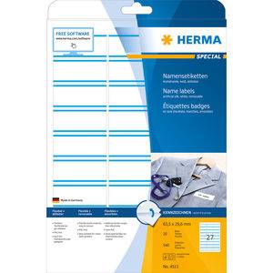 HERMA Special Name labels - Acetatseide - selbstklebend, entfernbarer Klebstoff - weiße/blaue Streifen - 63.5 x 29.6 mm 540 Etikett(en) (20 Bogen