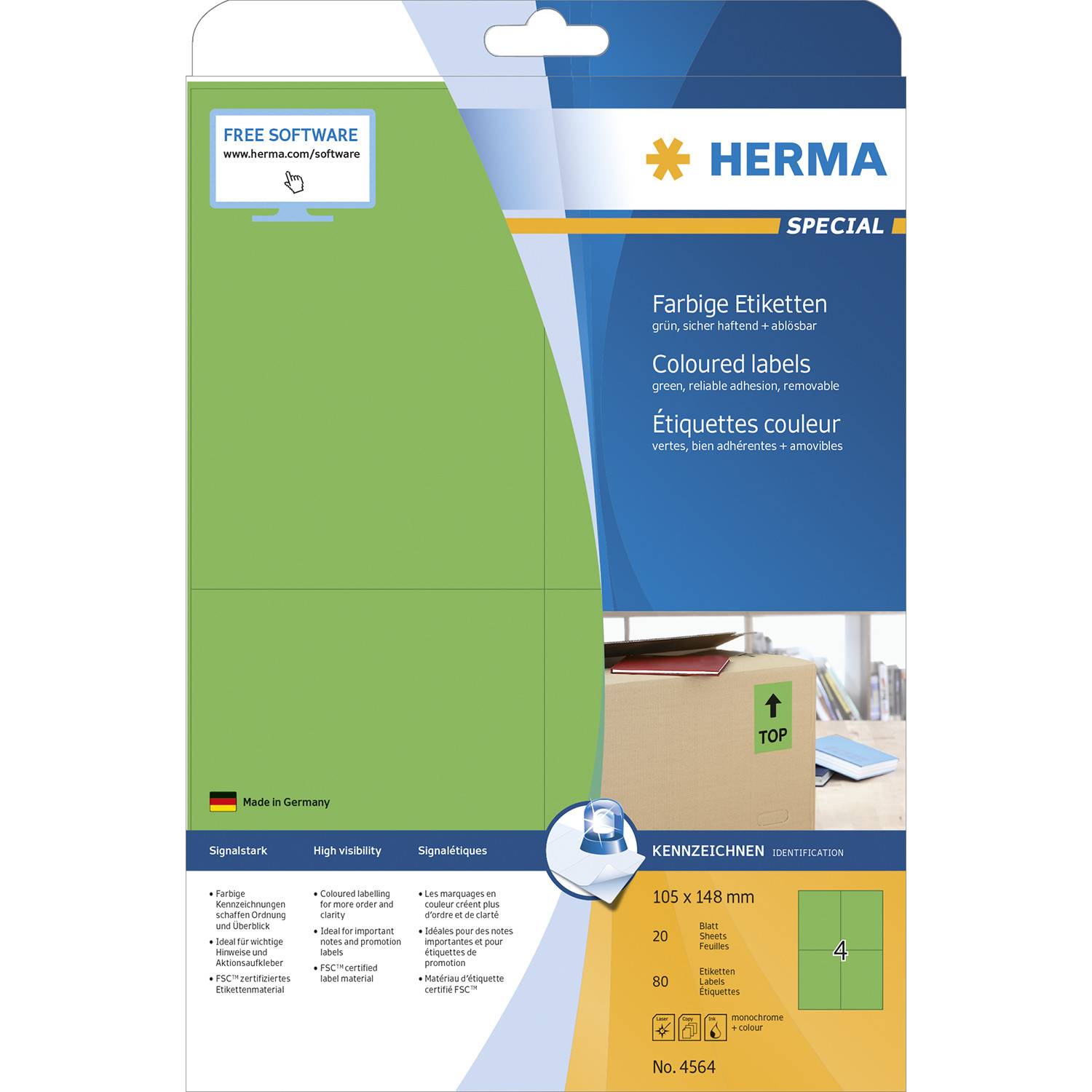 HERMA 4564, Grün, Rechteck, A4, Universal, Matte, Laser/Inkjet