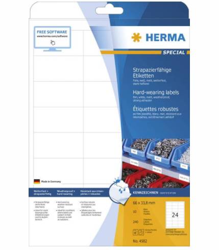 HERMA 4582, Weiß, Selbstklebendes Druckeretikett, A4, Laser, Quadratisch, 240 Stück(e)