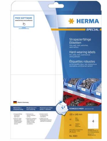 HERMA 4583, Weiß, Selbstklebendes Druckeretikett, A4, Laser, Quadratisch, -30 - 80 °C