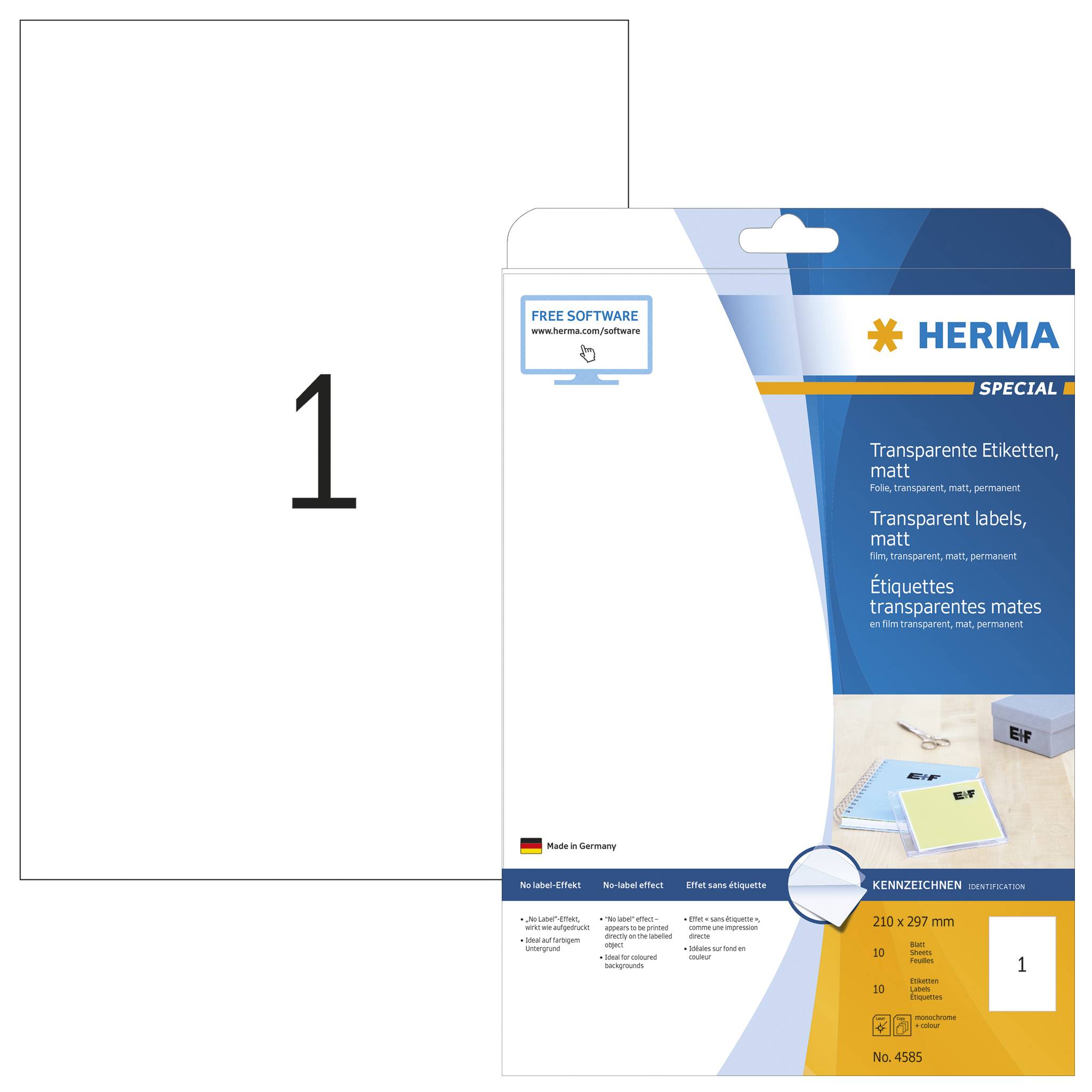 HERMA A4, Transparent, Rechteck, Dauerhaft, A4, Universal, Polyester