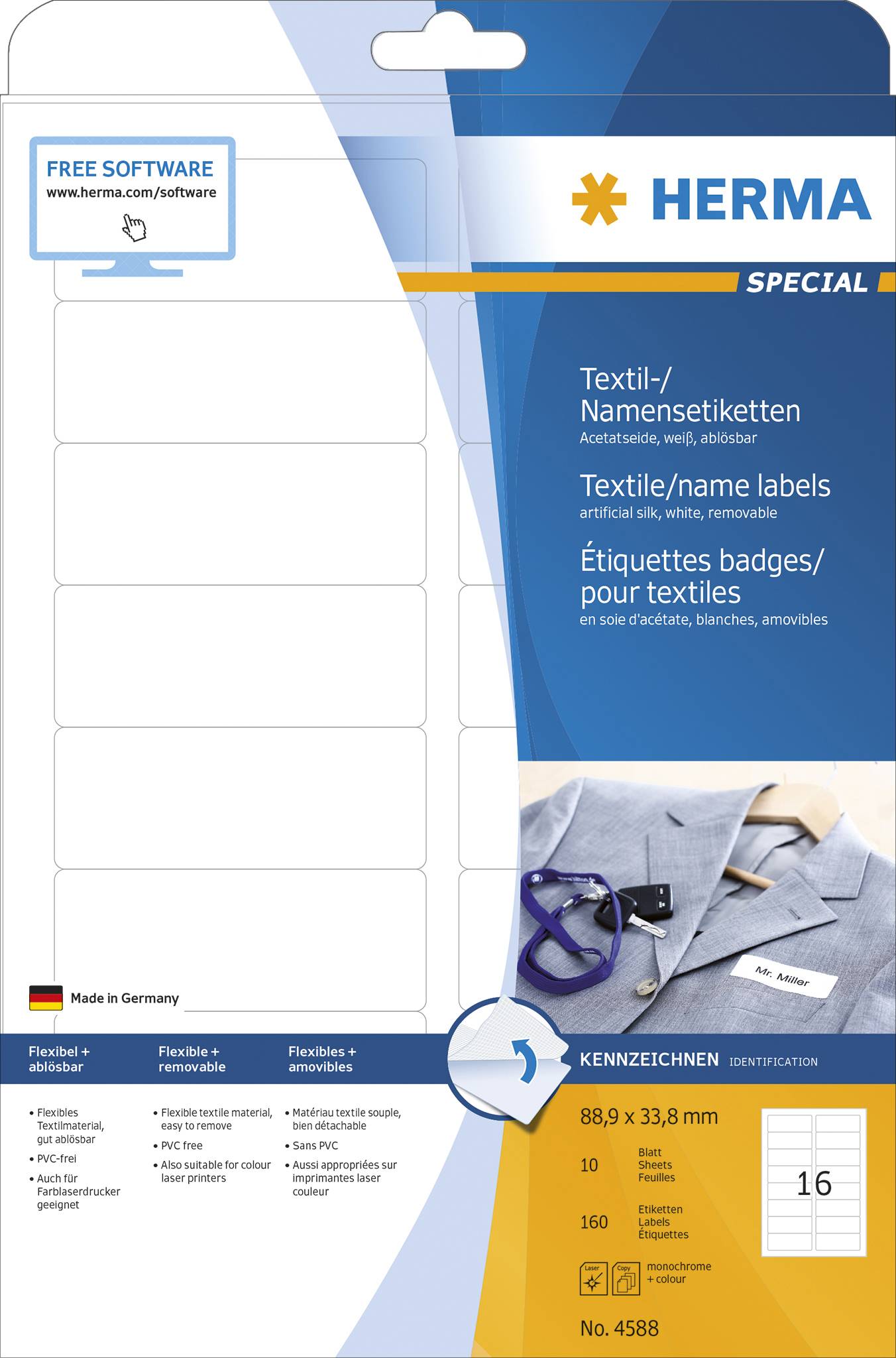 HERMA 4588, Weiß, Abgerundetes Rechteck, Entfernbar, A4, Universal, Seide