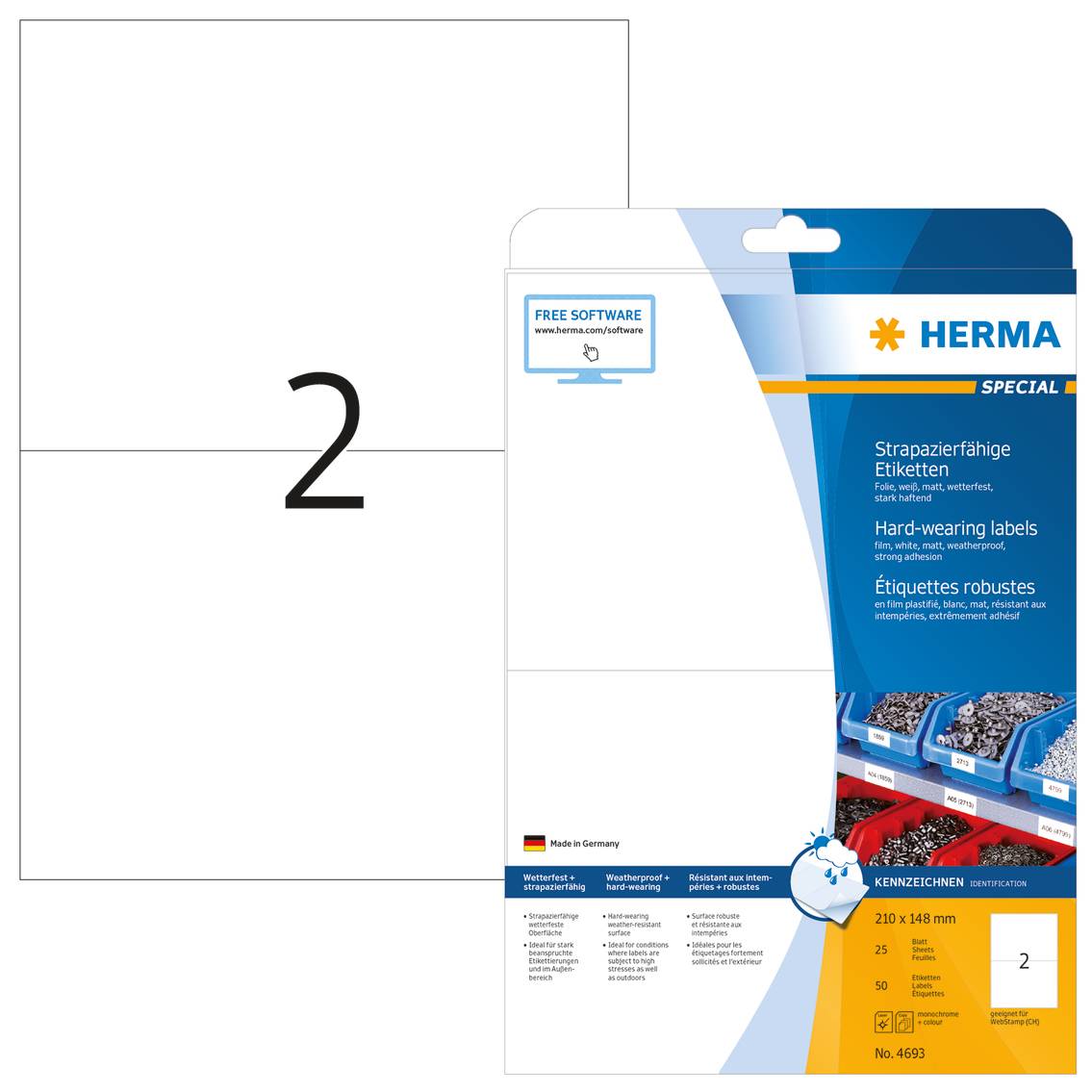 HERMA Special - Matt - permanent selbstklebend - weiß - 210 x 148 mm 50 Etikett(en) (25 Bogen x 2)
