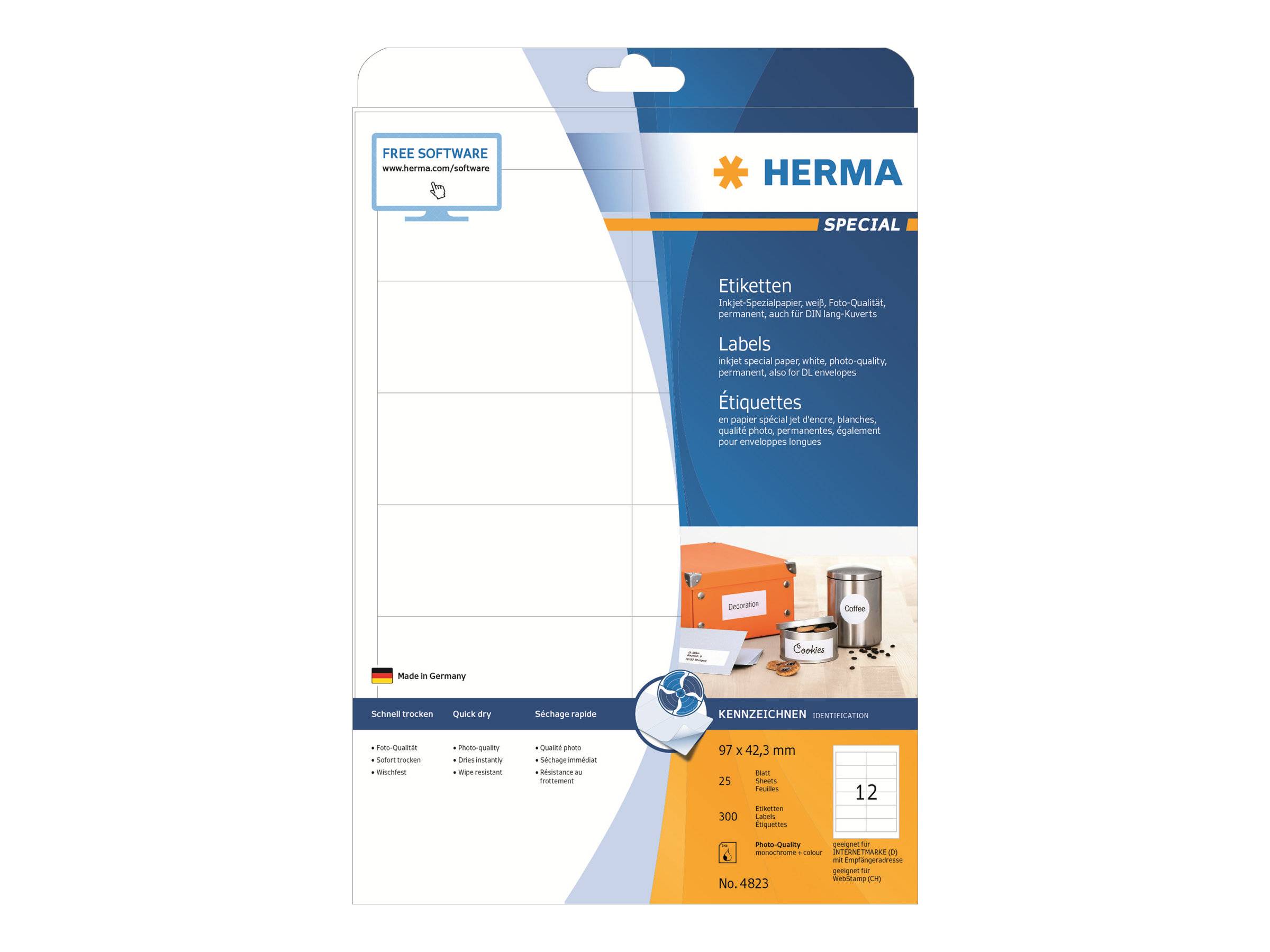 HERMA Special - Papier - matt - permanent selbstklebend - beschichtet - weiß - 97 x 42.3 mm - 90 g/m² - 300 Etikett(en) (25 Bogen x 12)