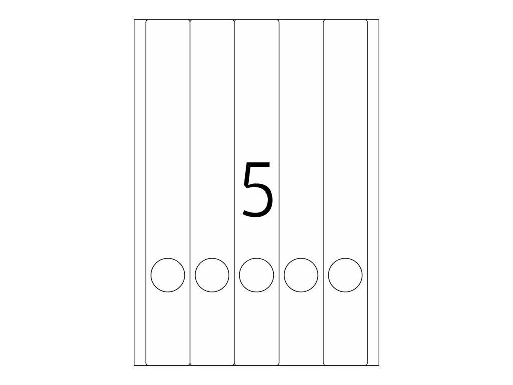 Einfaches Liniendiagramm eines vertikal ausgerichteten rechteckigen Feldes, das in fünf schmale Abschnitte unterteilt ist, mit fünf Kreisen, die über der Mitte angeordnet sind, und einer großen Ziffer 5, die über ihnen zentriert ist.