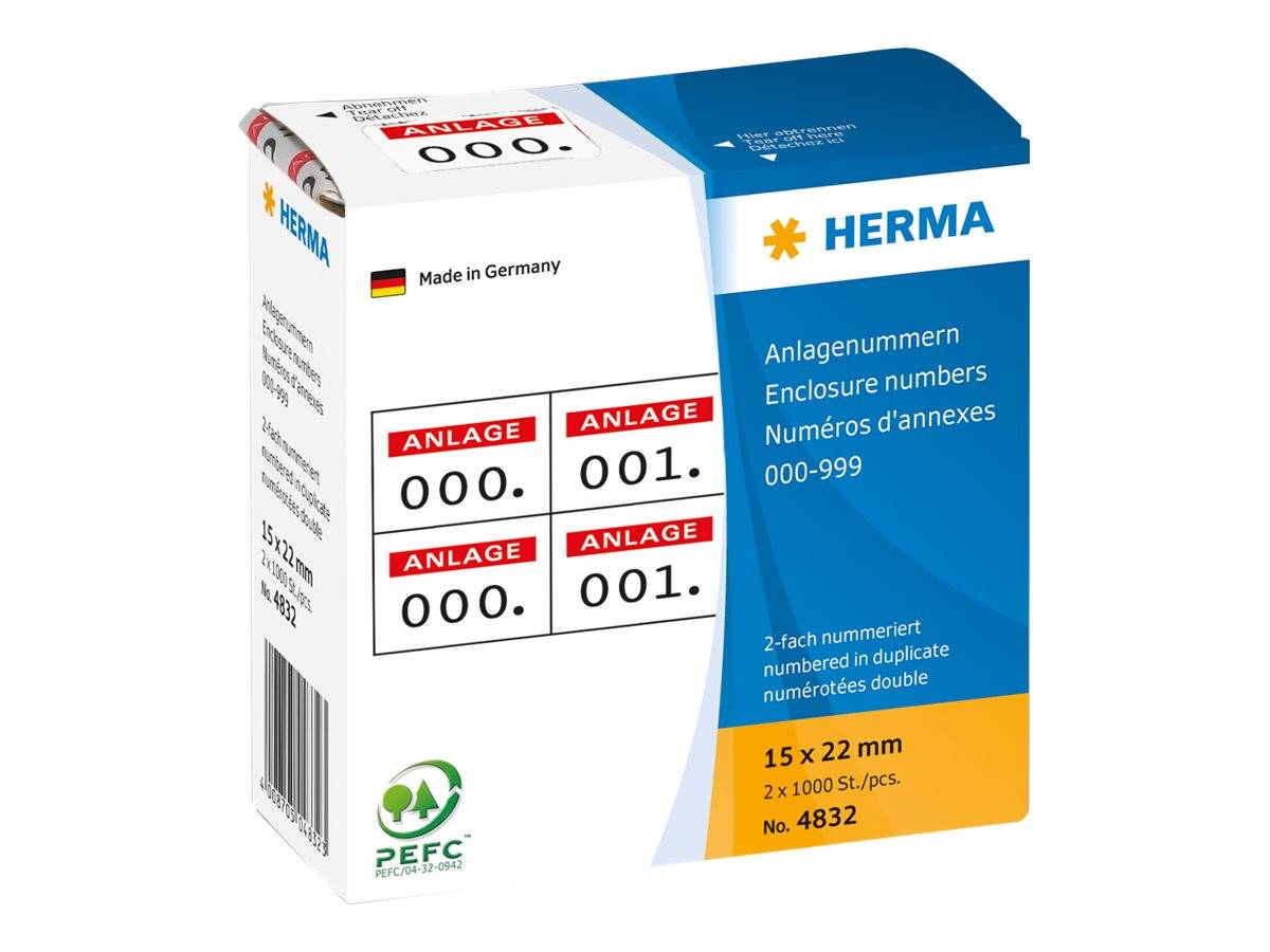 HERMA - Weiß, Rot - 15 x 22 mm 2000 Etikett(en) (1000 Bogen x 2)