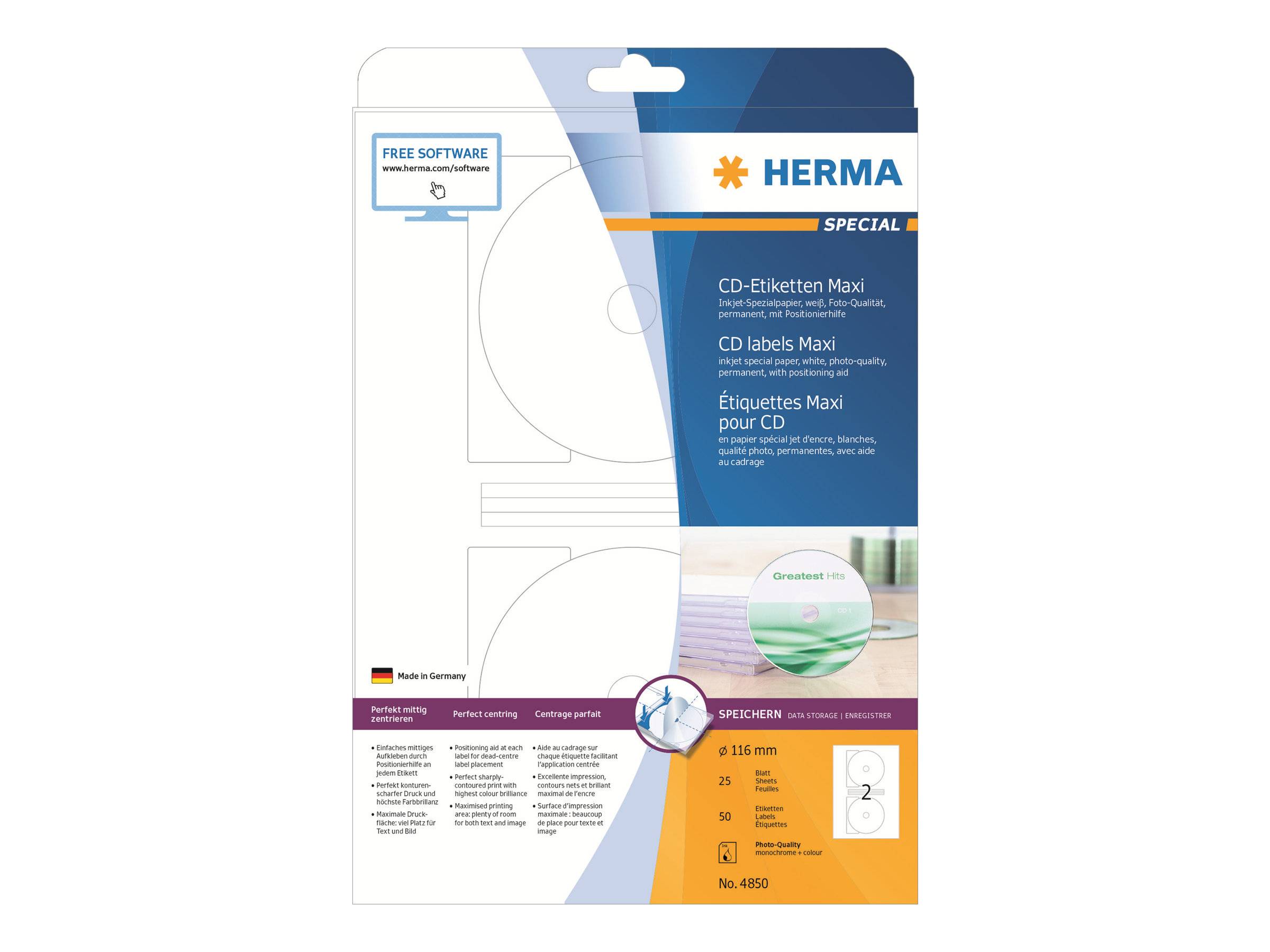 HERMA Special Maxi - Papier - matt - permanent selbstklebend - beschichtet - weiß - 116 mm rund - 90 g/m² - 50 Etikett(en) (25 Bogen x 2)