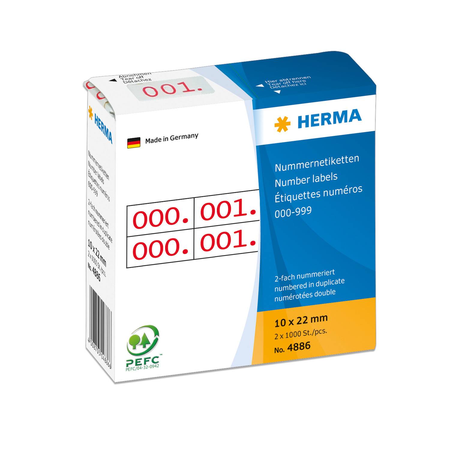 HERMA - Rot - 10 x 22 mm 2000 Etikett(en) (1000 Bogen x 2)
