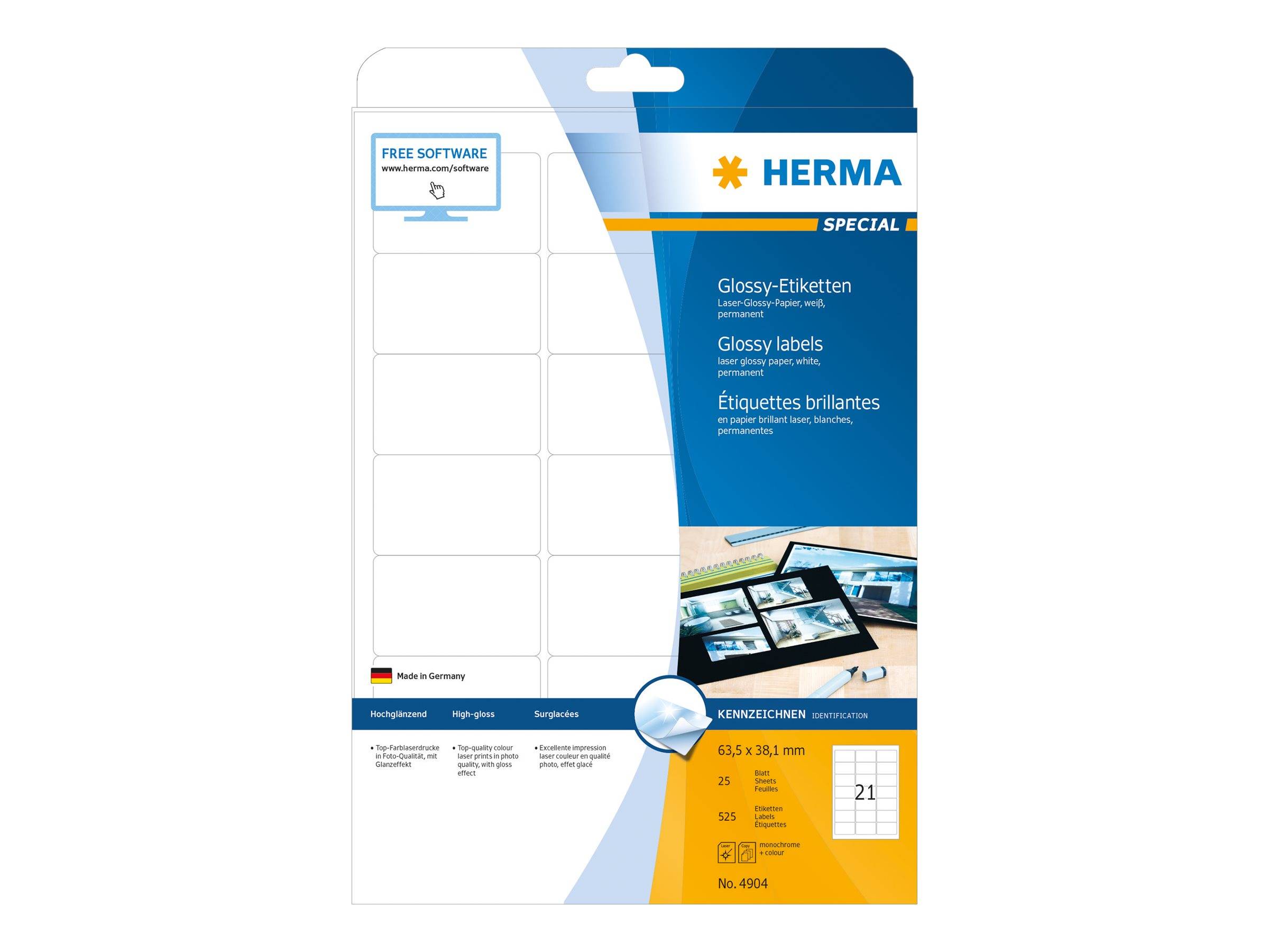 HERMA Special - Papier - hochglänzend - permanent selbstklebend - weiß - 63.5 x 38.1 mm 525 Etikett(en) (25 Bogen x 21)