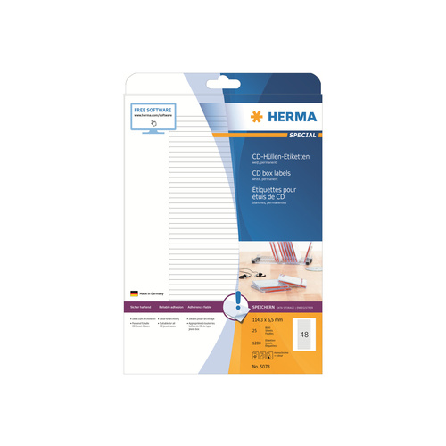 HERMA Special - Papier - matt - permanent selbstklebend - weiß - 114.3 x 5.5 mm 1200 Etikett(en) (25 Bogen x 48)