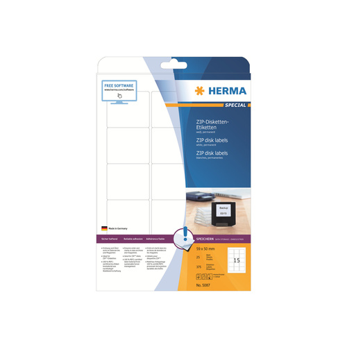 HERMA Special - Papier - matt - permanent selbstklebend - weiß - 59 x 50 mm 375 Etikett(en) (25 Bogen x 15)